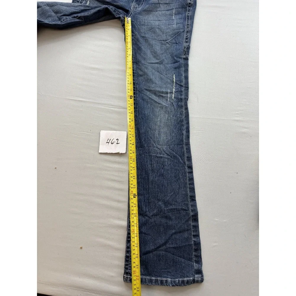 Cello Jeans Womens 10 Medium Wash Distressed Embellished Flare Denim Jeans Blue